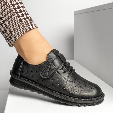 Pantofi casual dama cu scai si perforatii negri MOD13228, 1, modlet.ro