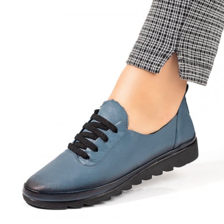 Pantofi dama, Pantofi casual dama cu siret albastri din Piele naturala ZEF10351 - zeforia.ro