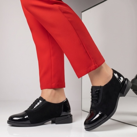 Pantofi casual dama cu siret din Piele naturala negri suede MOD033912, 2, modlet.ro