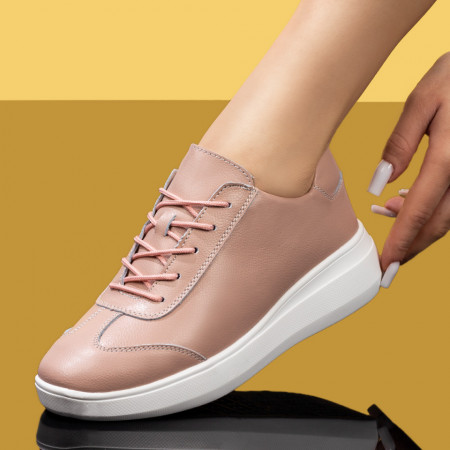 Pantofi casual dama, Pantofi casual dama cu siret din Piele naturala roz ZEF07912 - zeforia.ro