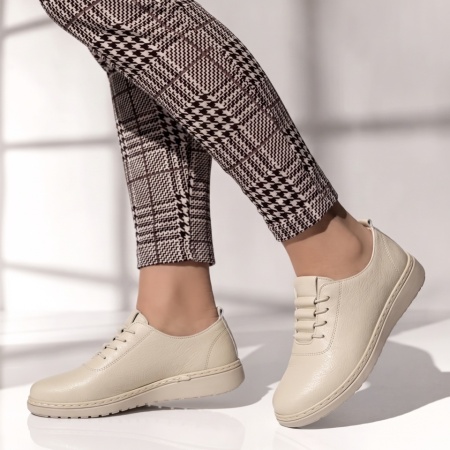 Pantofi casual dama cu siret elastic bej IOANA4, 2, modlet.ro