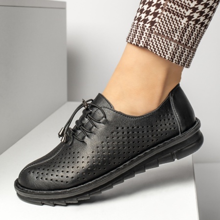 Pantofi casual dama cu siret elastic si perforatii negri ZEF13226, 3, zeforia.ro