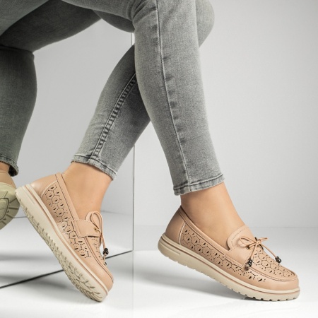 Pantofi casual dama, Pantofi casual dama cu siret elastic si perforatii roz MOD13168, modlet.ro