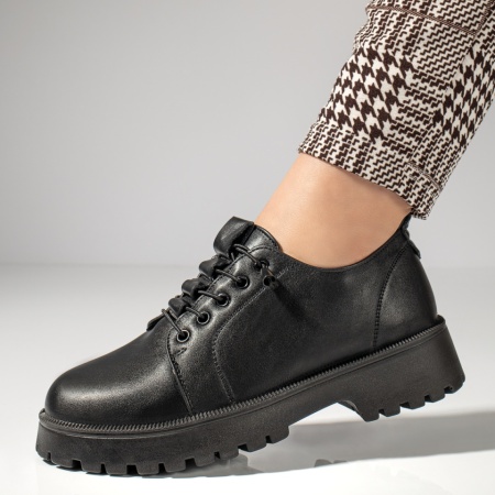 Pantofi casual dama, Pantofi casual dama cu siret elastic si talpa groasa negri MOD12990, modlet.ro
