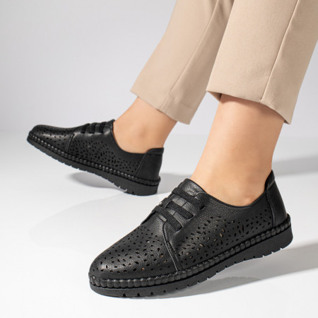 Pantofi casual dama, Pantofi casual dama cu siret elastic si talpa joasa negri MOD11476, modlet.ro