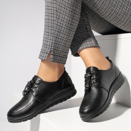 Pantofi casual dama, Pantofi casual dama cu siret elastic si talpa joasa negri MOD11936, modlet.ro