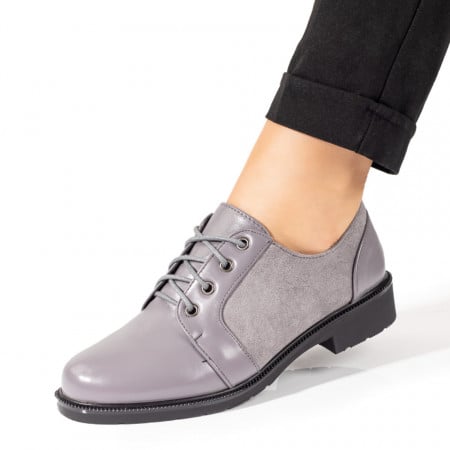 Pantofi dama, Pantofi casual dama cu siret gri deschis ZEF10165, zeforia.ro