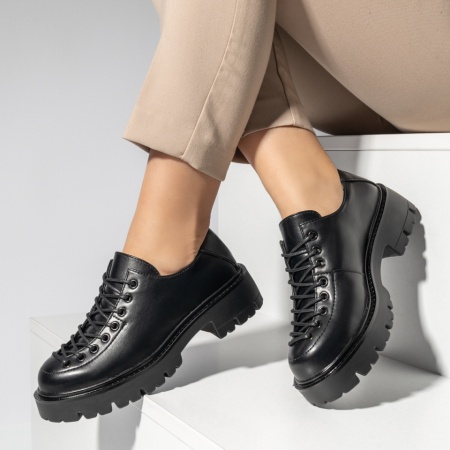 Pantofi casual dama cu siret negri ANA71, 2, modlet.ro