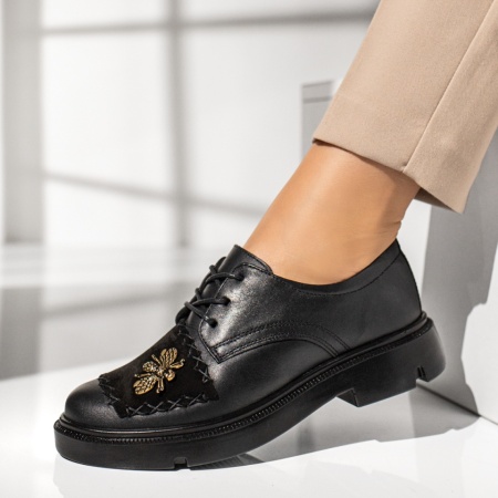 Pantofi casual dama cu siret negri din Piele naturala MOD11890, 3, modlet.ro