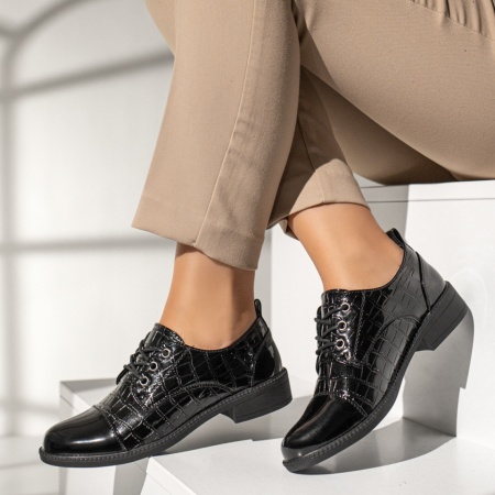 Pantofi casual dama cu siret si aspect lucios negri MOD10982, 3, modlet.ro