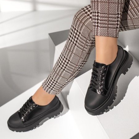 Pantofi casual dama cu siret si talpa groasa negri MOD13371, 2, modlet.ro