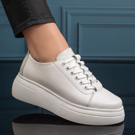 Pantofi casual dama, Pantofi casual dama cu talpa groasa albi din Piele naturala MOD11127, modlet.ro