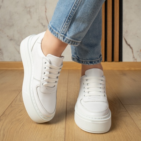 Pantofi casual dama cu talpa groasa albi din Piele Naturala MOD13252, 3, modlet.ro