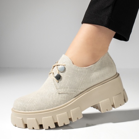 Pantofi casual dama, Pantofi casual dama cu talpa groasa bej din Piele naturala MOD09918, modlet.ro