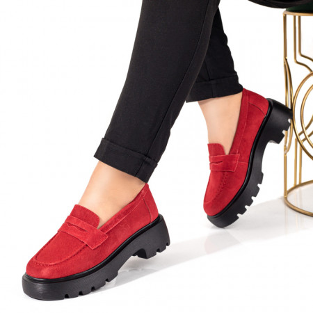 Pantofi casual dama cu talpa groasa din Piele naturala rosii suede MOD09889, 2, modlet.ro