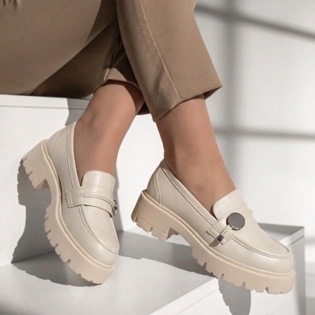 Pantofi casual dama cu talpa groasa, fara siret bej ANA79, 3, modlet.ro
