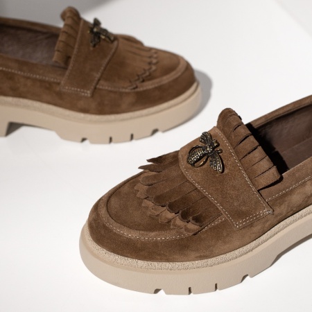 Pantofi casual dama cu talpa groasa maro suede din Piele naturala MOD12211, 3, modlet.ro