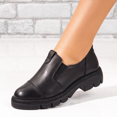 Incaltaminte dama, Pantofi casual dama cu talpa groasa negri din Piele naturala ZEF10556, zeforia.ro