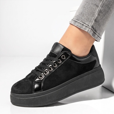 Pantofi casual dama cu talpa groasa negru suede NORA2, 2, modlet.ro