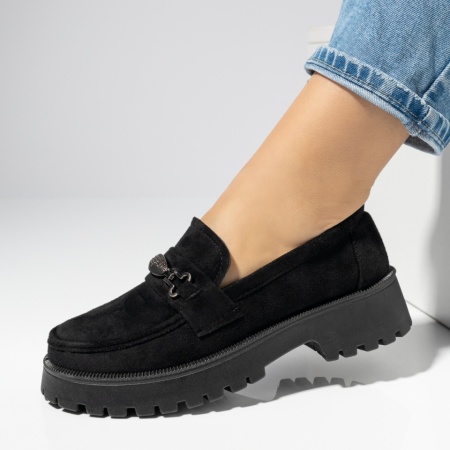 Pantofi casual dama cu talpa groasa si accesoriu decorativ negru suede MOD14251, 2, modlet.ro