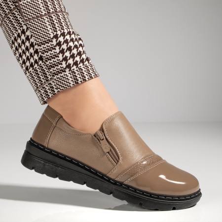 Pantofi casual dama cu talpa groasa si fermoar maro MOD12983, 3, modlet.ro
