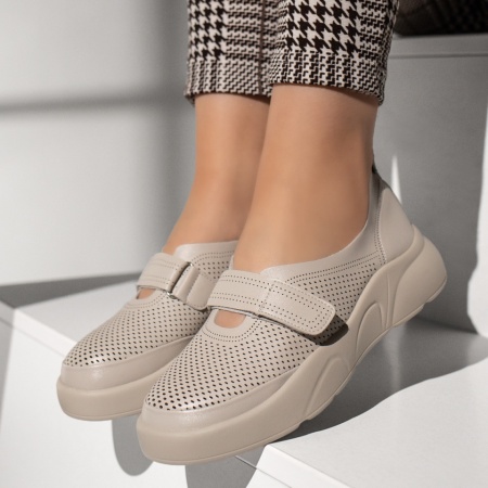 Pantofi casual dama cu talpa groasa si inchidere cu scai bej MOD13379, 2, modlet.ro