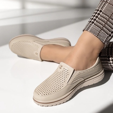 Pantofi casual dama cu talpa joasa bej cu maro EVA4, 3, modlet.ro