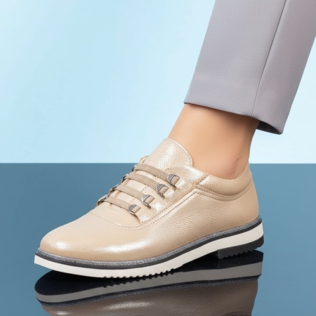 Pantofi casual dama din piele naturala bej MOD03668, 4, modlet.ro