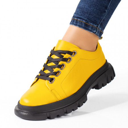 Pantofi casual dama galbeni din Piele naturala MOD08775