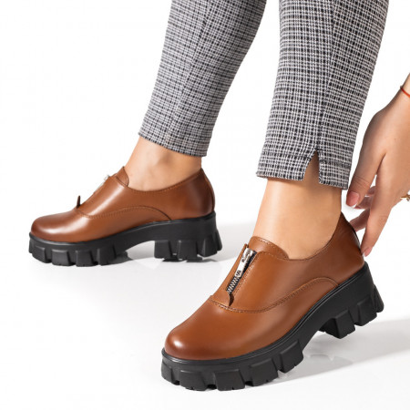Pantofi casual dama, Pantofi casual dama maro cu fermoar din Piele naturala MOD09854, modlet.ro