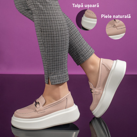 Pantofi casual dama roz din Piele naturala MOD11355, 3, modlet.ro