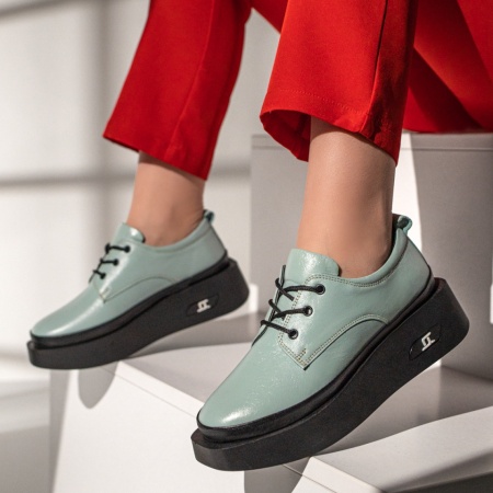 Pantofi casual dama verde deschis din Piele naturala ZEF10461, 4, zeforia.ro