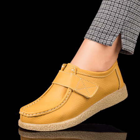 Pantofi casual dama, Pantofi casual galbeni dama cu talpa joasa din Piele naturala MOD06086, modlet.ro
