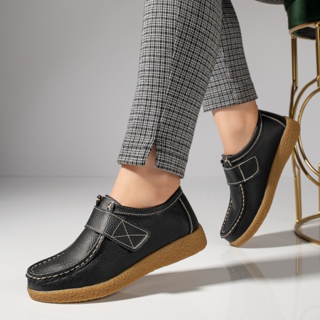 Pantofi casual negri dama cu talpa joasa din Piele naturala MOD06086, 2, modlet.ro