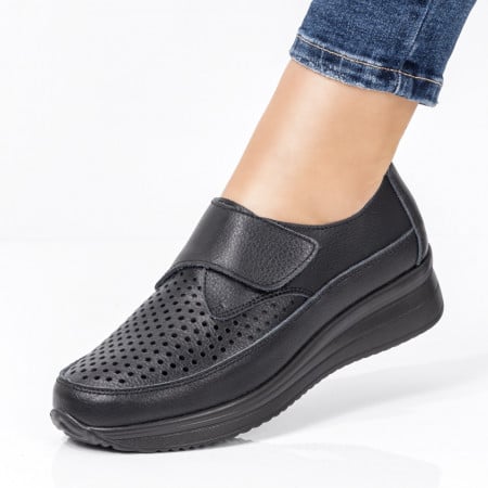 Pantofi casual perforati dama din Piele naturala negri ZEF08262