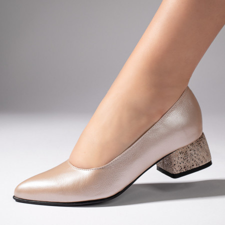Pantofi dama, Pantofi cu toc dama bej sidefat din Piele naturala MOD11001, modlet.ro