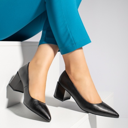 Pantofi cu toc dama negri din Piele naturala MOD12282, 4, modlet.ro