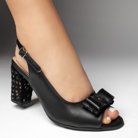 Pantofi cu toc dama si bareta negri din Piele naturala MOD13649, 4, modlet.ro