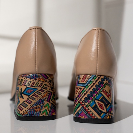 Pantofi cu toc gros dama bej inchis din Piele naturala MOD12048, 3, modlet.ro