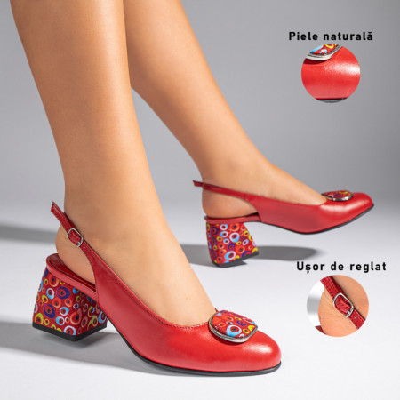 Pantofi cu toc gros dama rosii din Piele naturala MOD11065, 3, modlet.ro