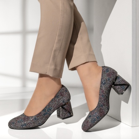 Pantofi cu toc gros dama si imprimeu multicolori MOD14194, 2, modlet.ro