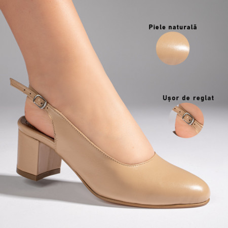Pantofi cu toc gros si bareta bej din Piele naturala MOD11063, 3, modlet.ro