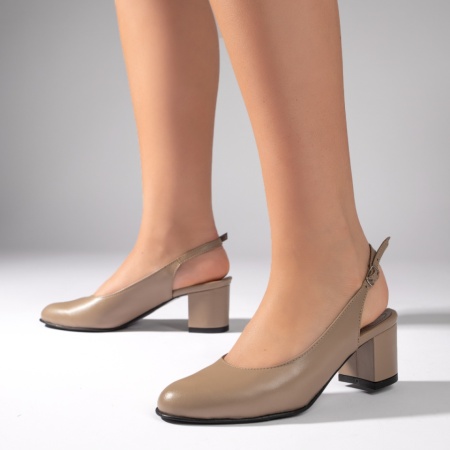Pantofi cu toc gros si bareta gri din Piele naturala MOD11063, 4, modlet.ro
