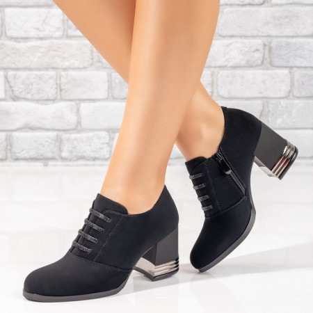 Pantofi cu toc gros dama, Pantofi cu toc gros si fermoar dama negri suede ZEF10601, zeforia.ro