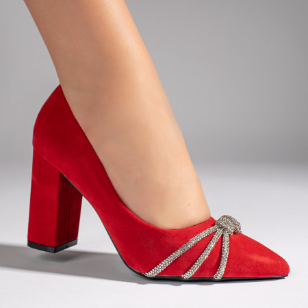 Pantofi cu toc, Pantofi cu toc gros si varf ascutit rosii dama ZEF10990 - zeforia.ro