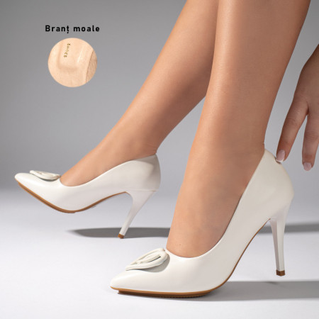Pantofi dama, Pantofi cu toc subtire albi cu aplicatii dama MOD10959, modlet.ro