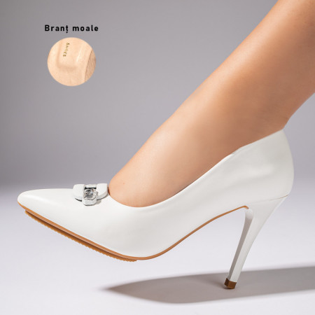 Pantofi dama, Pantofi cu toc subtire albi dama ZEF10960 - zeforia.ro