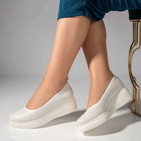 Pantofi dama casual cu platforma si perforatii albi MOD11655, 3, modlet.ro