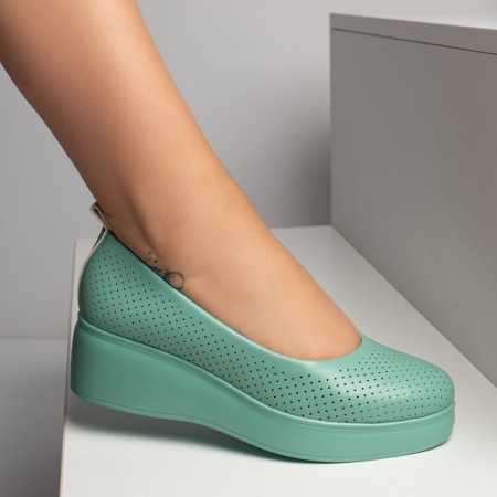 schimbat preturi, Pantofi dama casual cu platforma si perforatii verzi MOD11655, modlet.ro