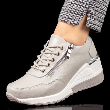 Pantofi casual cu platforma, Pantofi dama casual gri cu platforma din Piele naturala MDL09893 - modlet.ro